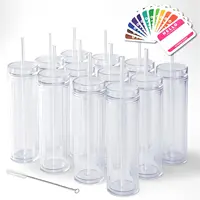 12-Pack Clear Double-Wall Acrylic Tumblers with Lids, Straws, and Cleaner | 16oz Reusable Cups for Cold & Hot Drinks