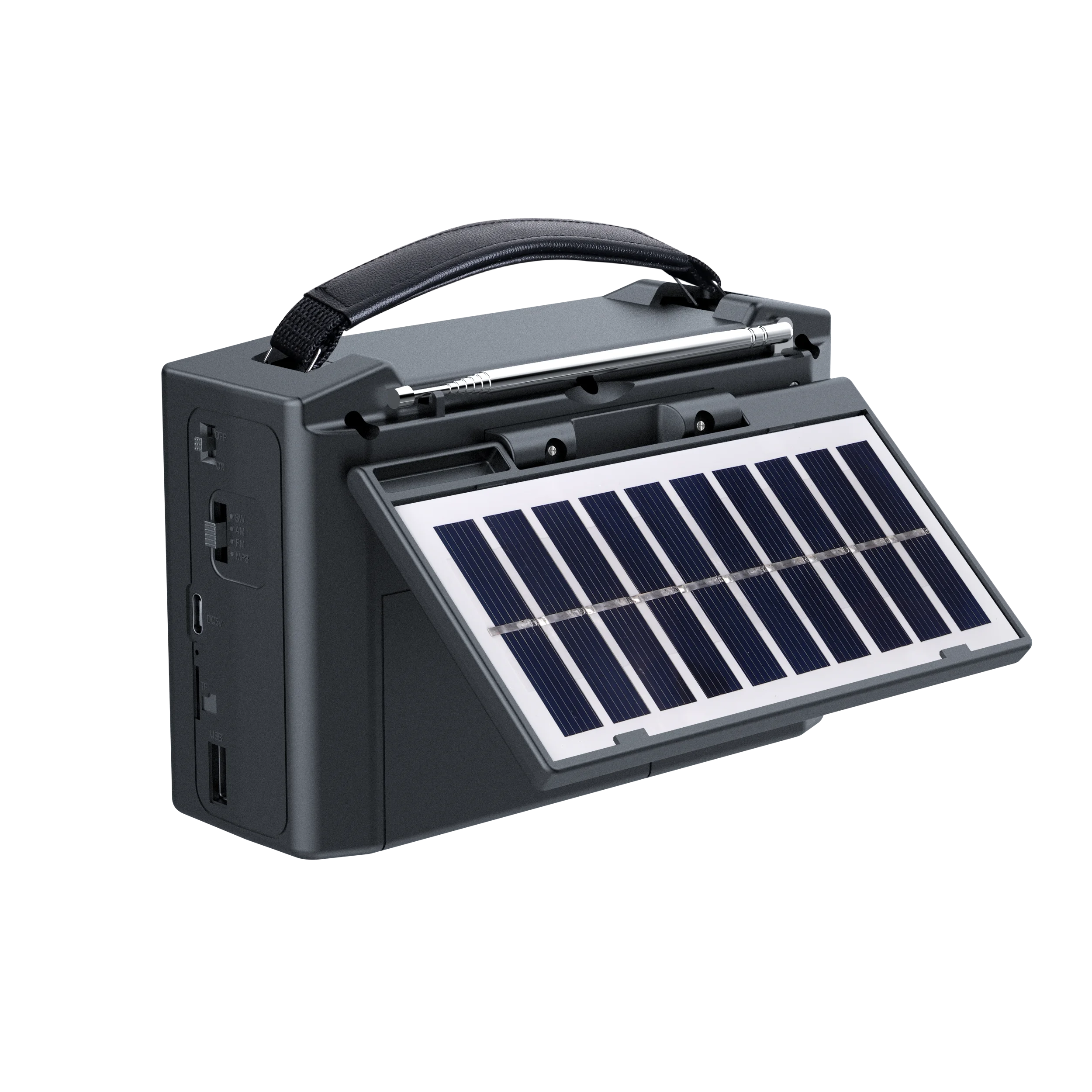 Fiizreal TG-088BT-S 태양열 충전식 풀밴드 라디오 FM AM SW 블루투스 스피커 손전등 기능 포함 야외용 TF 카드 U 디스크 지원