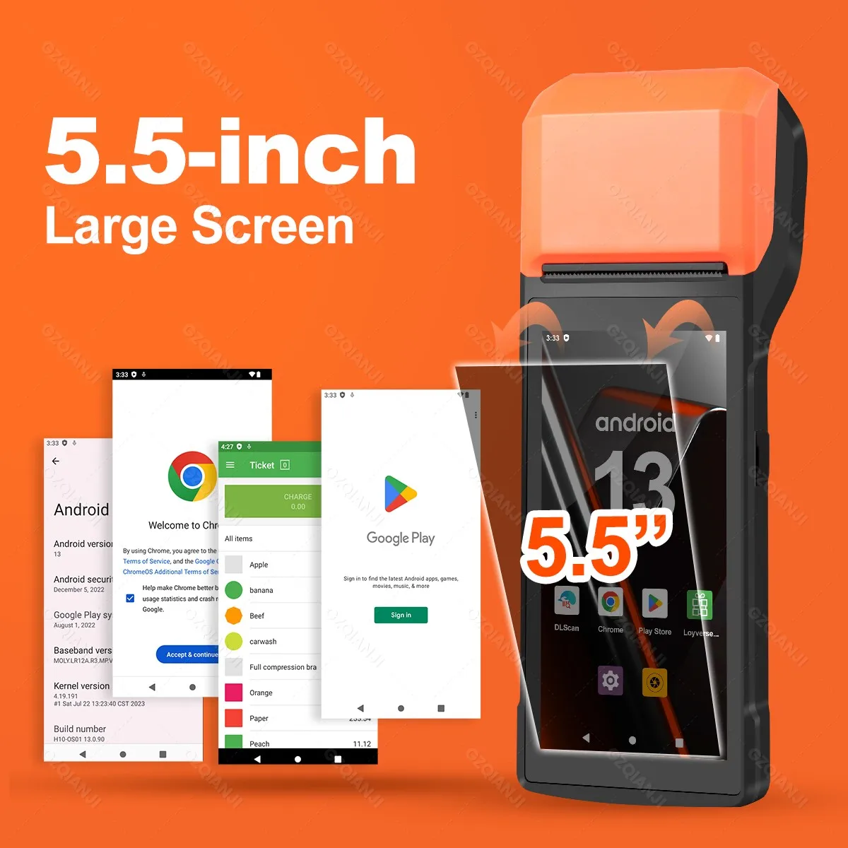 4G Android 13 Handheld Terminal POS Printer 58mm Thermal Printing 1D/2D Barcode Scanner for Small Business&Protective Case 2+32G