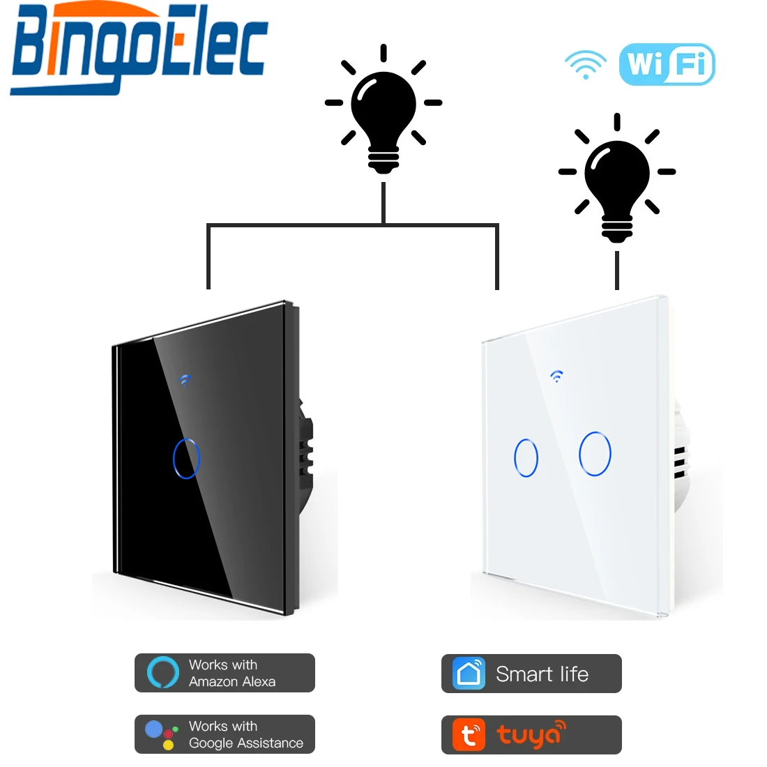 Smart Switch Alexa Rf433 No Neutral Tuya Control Funziona Con Google 1/2/3 Gang Smart Life Home Light Interruttori Tattili Wifi