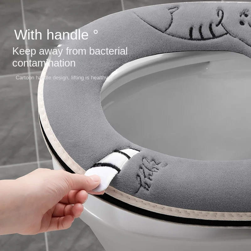 Cute Toilet Mat Winter Zipper soft Toilet Seat pad winter Thickened Warm WC warmer Cover Four seasons Closestool potty cushion 2