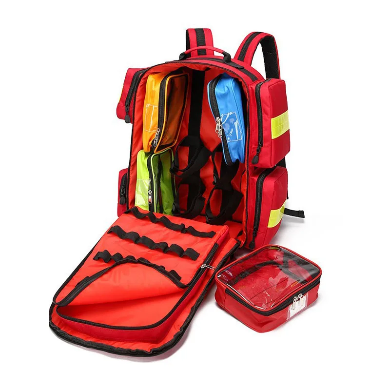 Outdoor Emergency Rescue First Aid Kits Large Capacity Medical Bag Empty Waterproof Reflective 2L Oxygen Tank ECG Backpack
