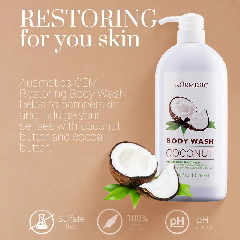 750ml Coconut shower gel moisturizing hydrating nourishing skin eliminating bacteria cleansing skin care
