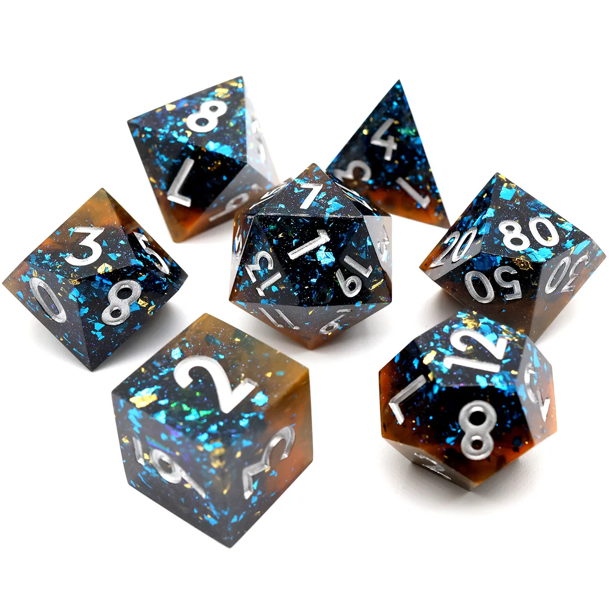 

Full Set Handmade Resin Sharp Edge Polyhedral DND Dice Set-Starry Night