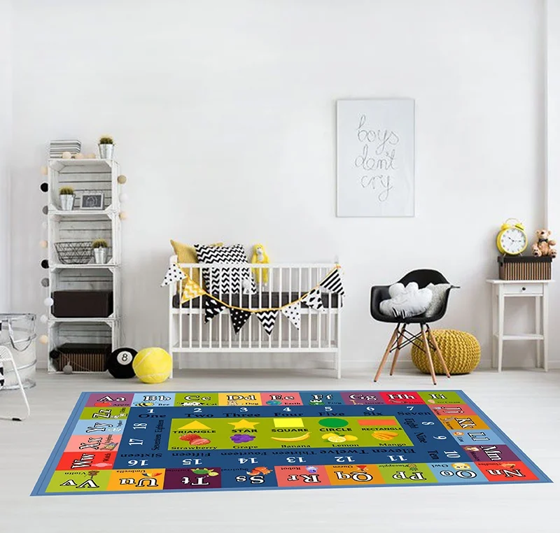 Alphabet Numbers and Shapes Educational Area Rug Anti-slip Backing Rectangle Baby Crawling Mat  Kids Room Playroom Carpet 4