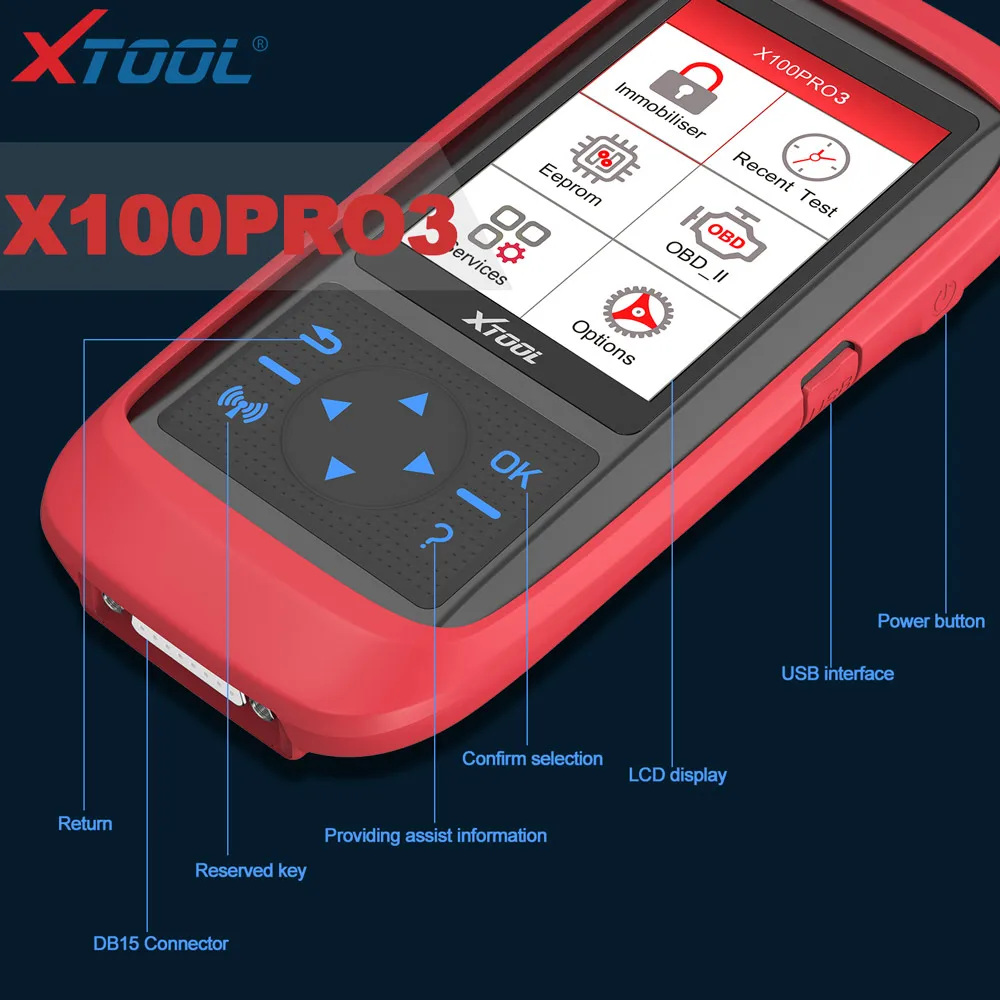 

XTOOL X100 Pro3 Auto Key Programmer ECU Reset OBD2 Car Code Reader Diagnosis Scanner More Functions than X100 PRO2 Free Update