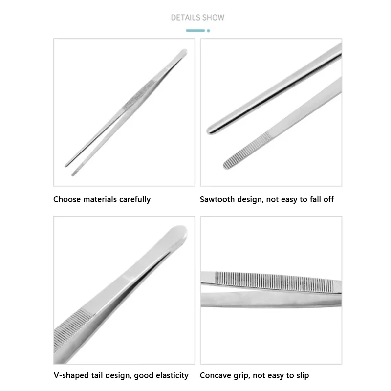 30cm Stainless Steel BBQ Clips Long Toothed Tweezer Straight Tweezer Barbecue Food Tong Home Medical Garden Kitchen BBQ Tools food tongs kitchen food clips