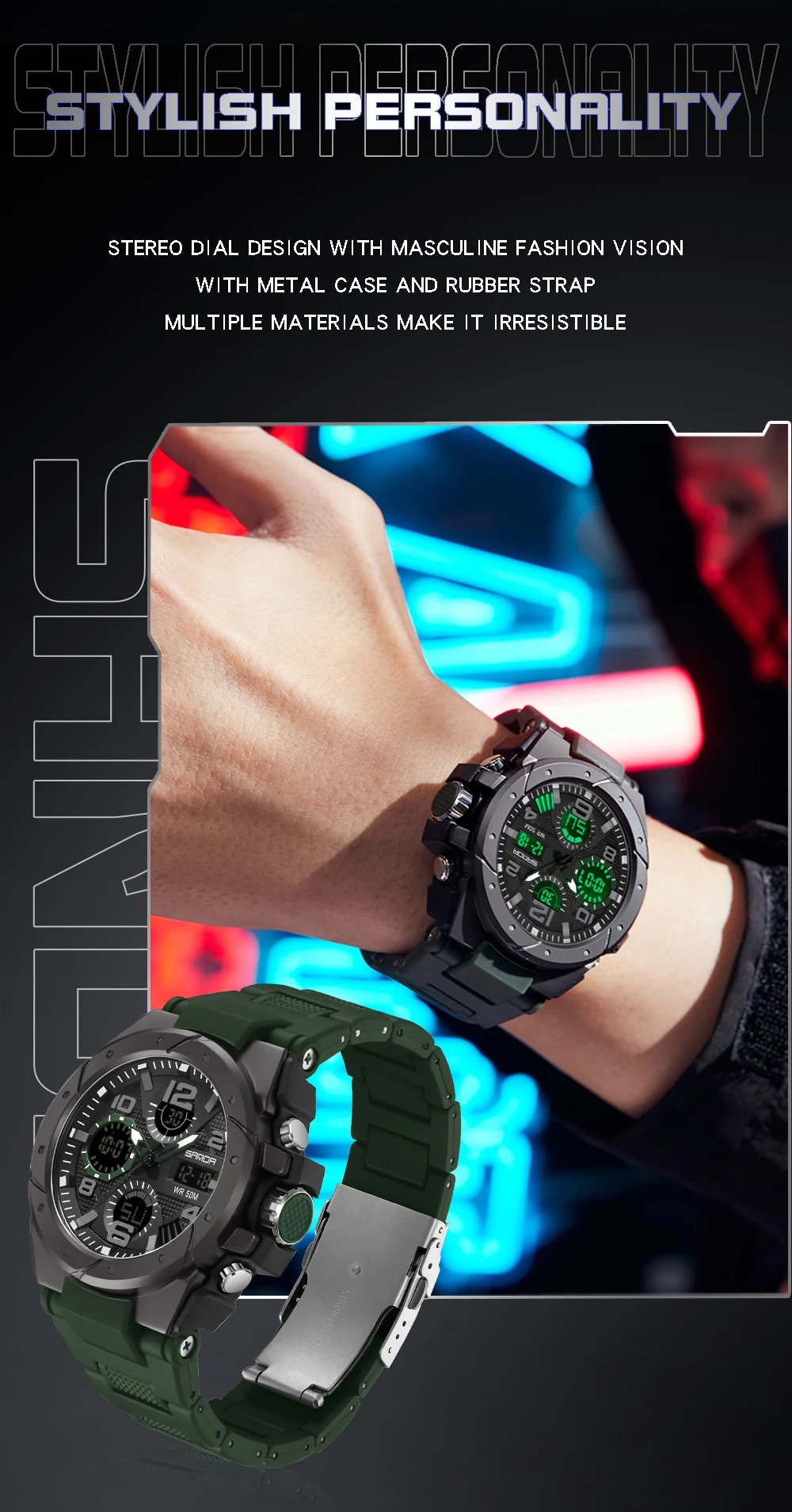 Sport Watch Men Waterproof Dual Display Watch 9009 SANDA Top Luxury Watches Men Military Army Mens Watch Relogio Masculino 2023