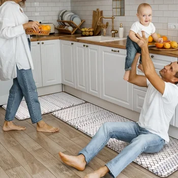 Kitchen Mats 2PCS,Cushioned Anti Fatigue Boho Kitchen Rugs and Mats,Non Slip Waterproof Kitchen Mats for Floor,Comfort Foam 4