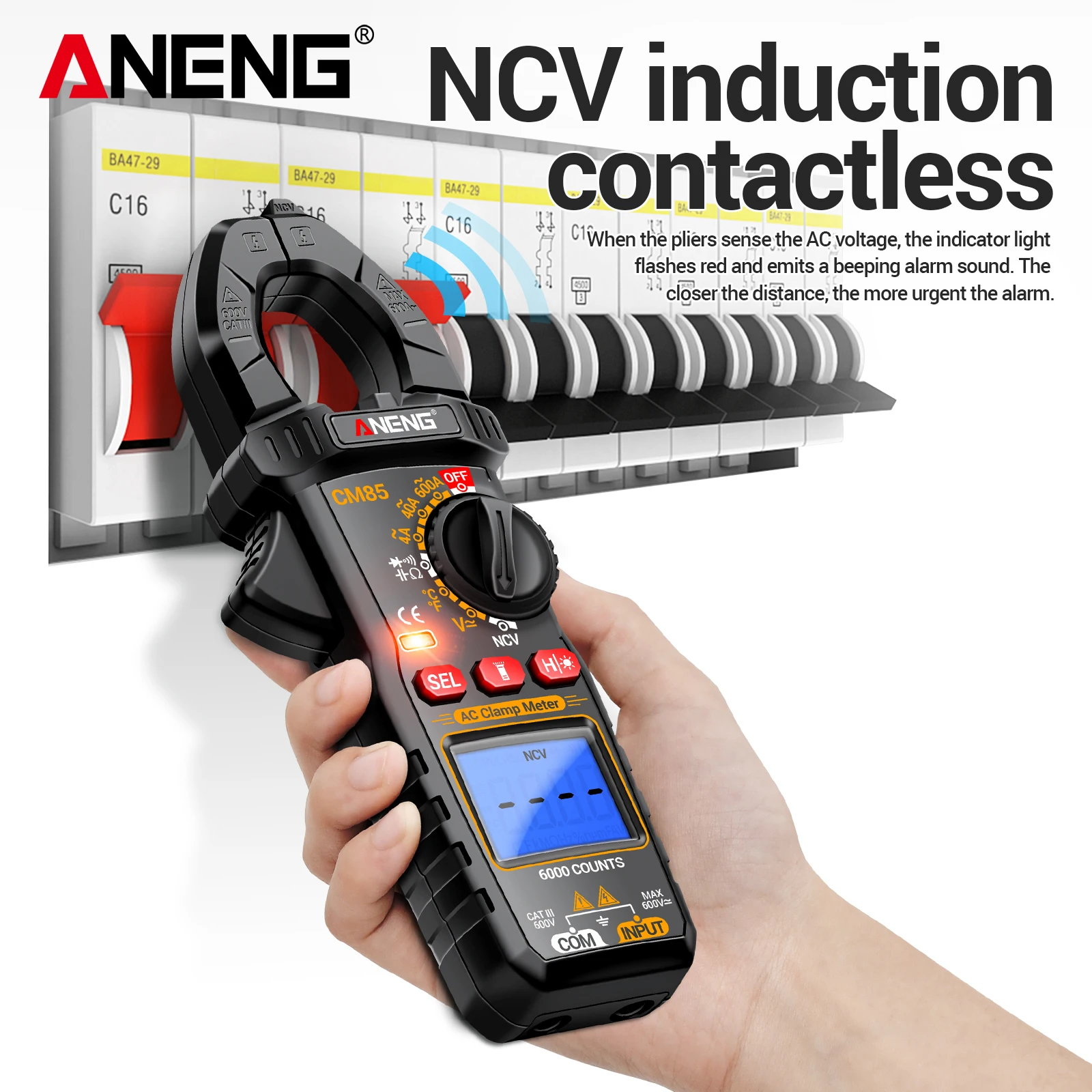 ANENG CM85 600A 전류 클램프 미터 비접촉 전력 측정 6000 카운트 고정밀 NCV 전기공 멀티미터 테스트 도구