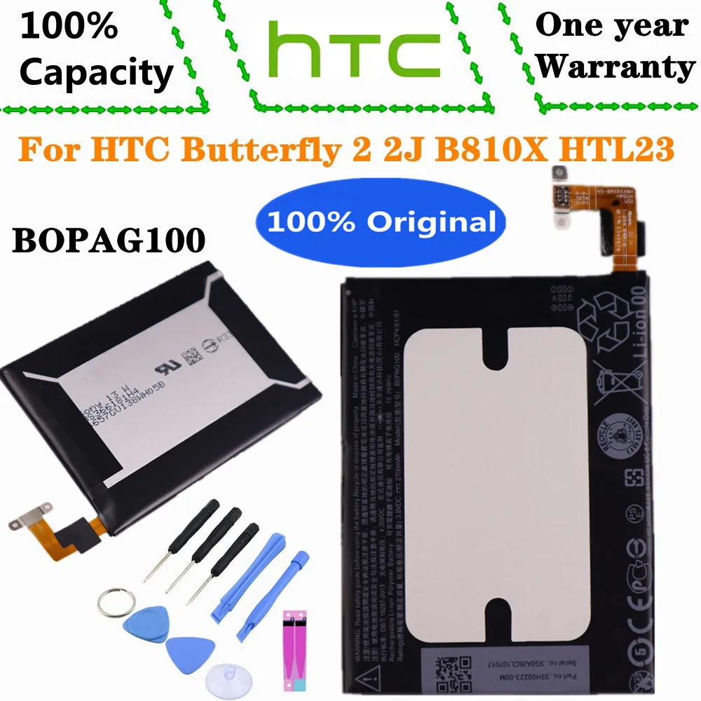 

Новинка 100% оригинальный аккумулятор 2700 мАч B0PAG100 BOPAG100 для HTC Butterfly 2 2J B810X HTL23 / 35H00223-00M батареи для телефона батарея