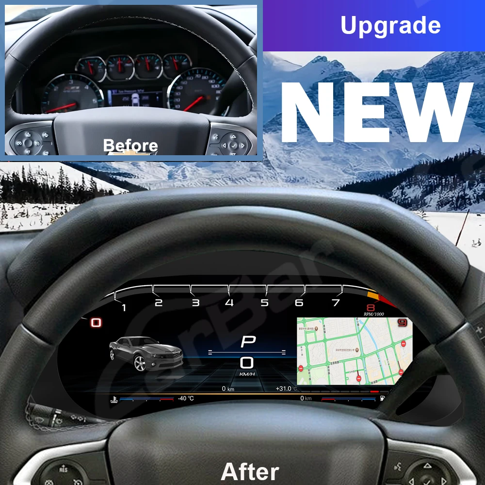 쉐보레 실버라도 2014-2018용 카바 LCD 디지털 계기판 클러스터 속도계 계기판 CarPlay/안드로이드 오토 지원