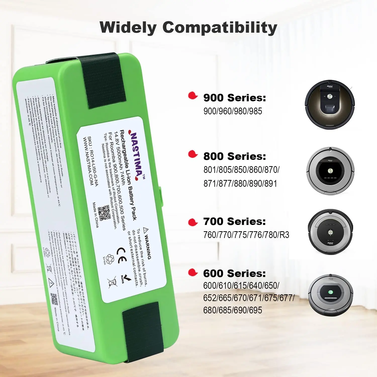 NASTIMA-batería de iones de litio para iRobot Roomba, 14,8 V, 5ah