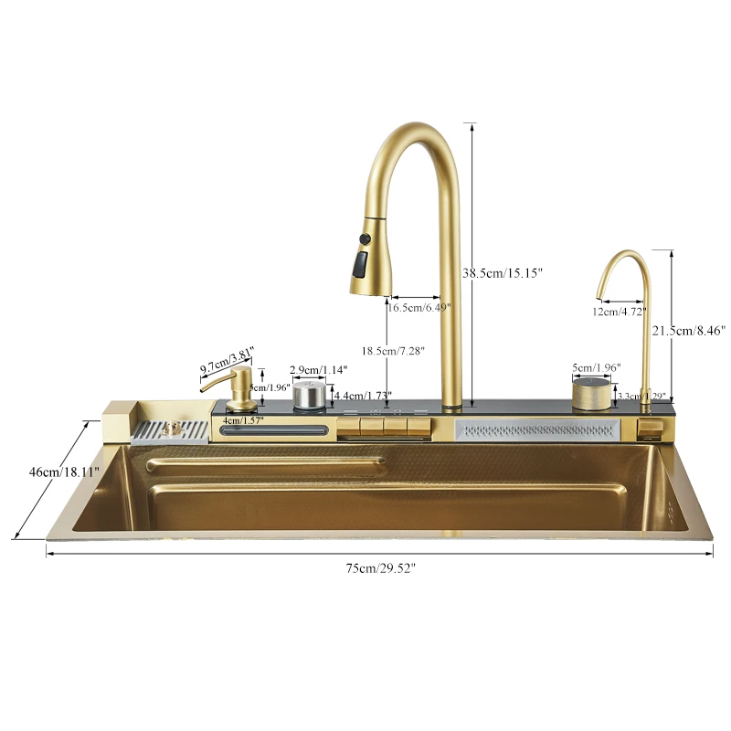 Shinesia Stainless Steel Kitchen Waterfall Sink Large Single Sink Dish Basin Sink With Cold and Hot Controlled Faucet 2