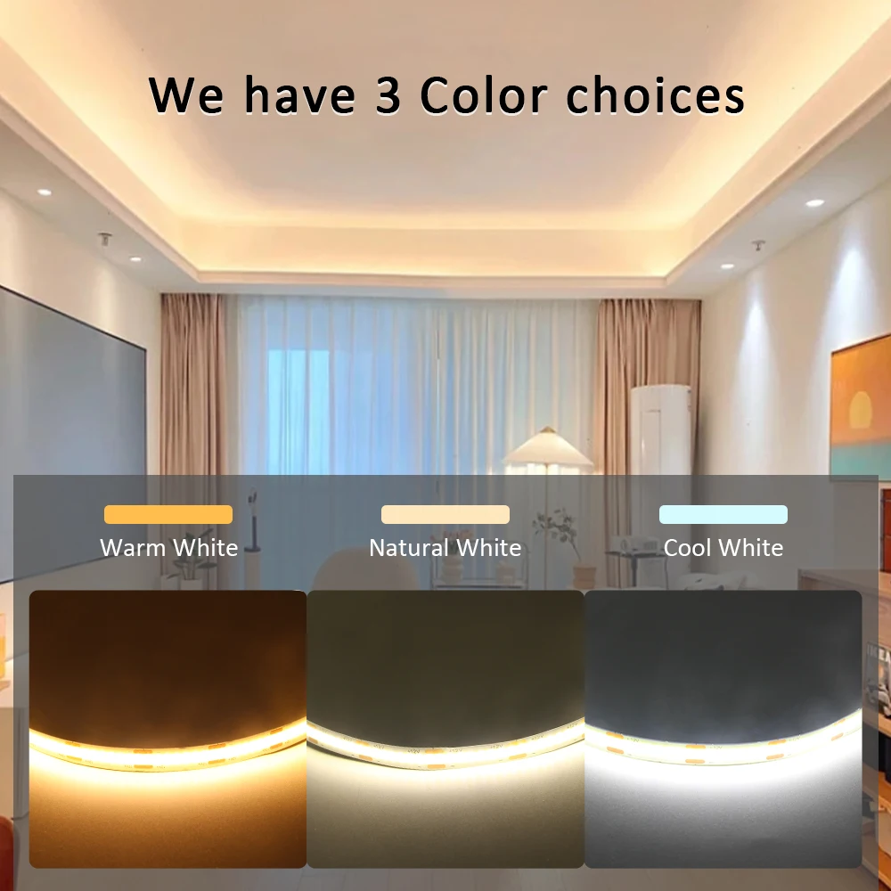 FOB COB LED Strip Lights 12V 2M 3M 5M High Density Flexible Diode Tape Light 3000K 6000K Linear Dimmable 12 Volt Home Decoration 2