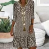 Women V Neck Half Sleeve Loose Dress Summer Female Vintage Floral Print Patchwork Ruffle Dresses FYY-202325