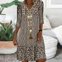 Women V Neck Half Sleeve Loose Dress Summer Female Vintage Floral Print Patchwork Ruffle Dresses FYY-202325