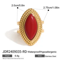 Elegant Oval Agate Ring: 18k Gold - Plated, Stainless Steel, Vintage - Inspired, No Tarnish, Adjustable (Red)