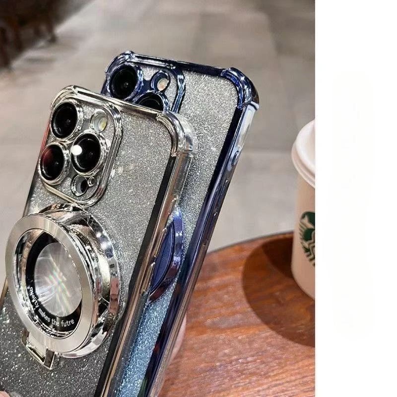 Glitter Magnetic Bracket Phone Case with Magsafe Holder and Bumper