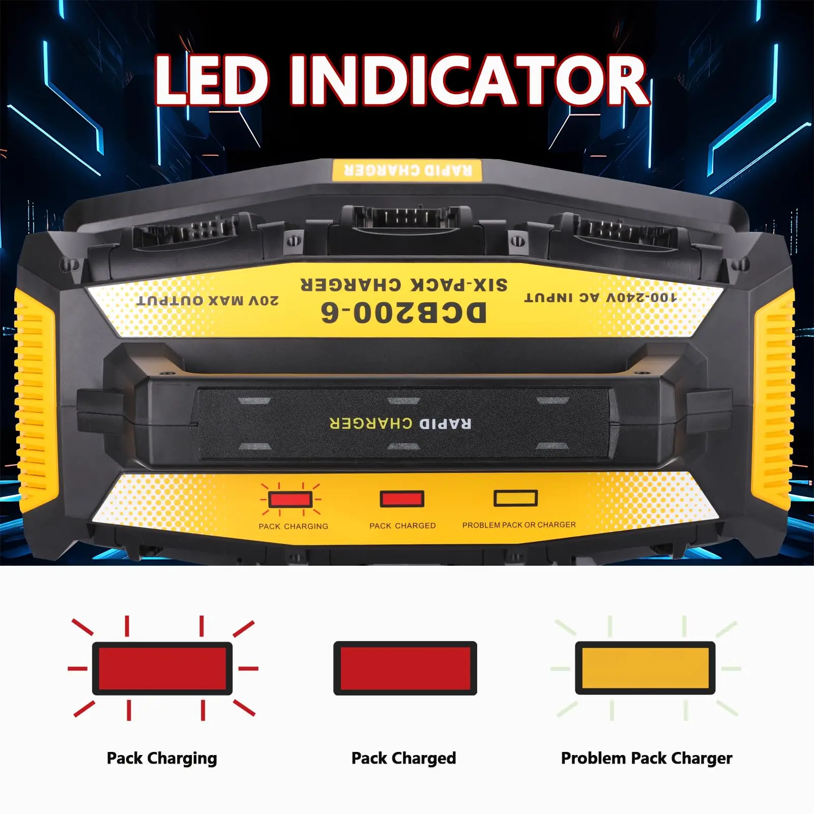 Beytvyow Super Battery Charger for Dewalt 20V Battery 6-Ports Simultaneous Rapid
