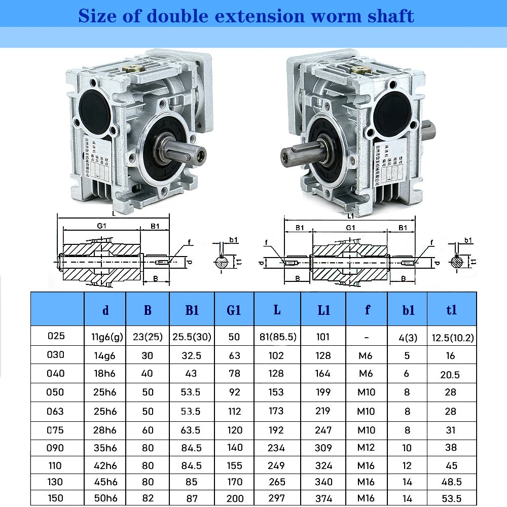 Single/Double output shaft worm reducer NMRV030 NMRV040 NMRV050 NMRV063 NMRV075 Turbo-Worm Gearbox accessories
