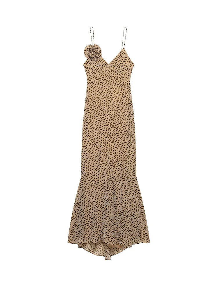 TFMLN Women's Deep V-Neck Dot Maxi Dress Sleeveless Sling Appliques Long Evening Party Clubwear Sexy Backless Elegant Dresses