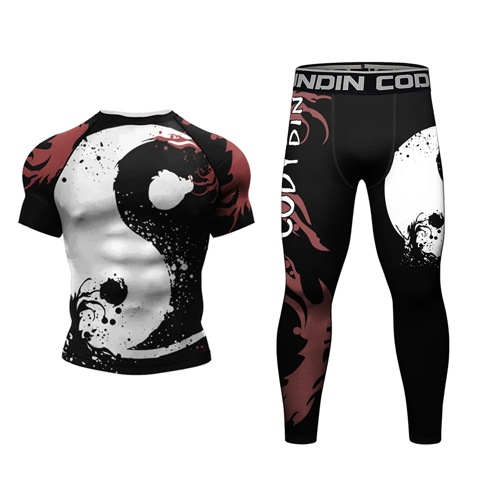 Sports Rashguard Jiu jitsu MMA Compression T-Shirt + Pants Sets Blank Surf Polyester Sublimation Rash Guard Boxing Sportsuits
