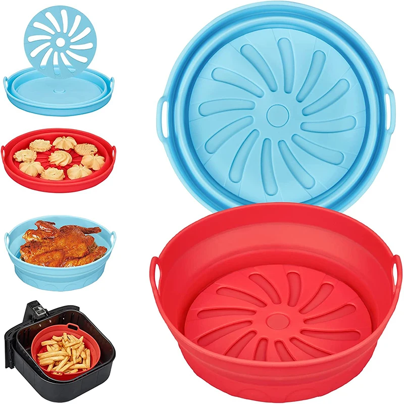 LMETJMA Silicone Air Fryer Liners for 3 to 7 QT Collapsible Silicone Liners for Air Fryer Basket Reusable Pot Baking Tray JT80