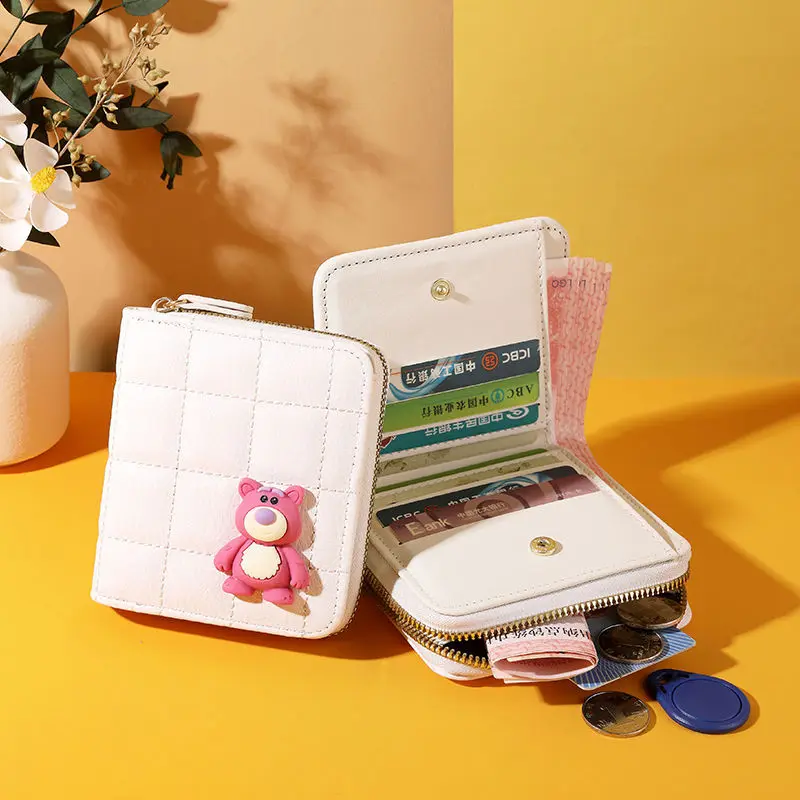 

Disney Shortage Wallet Kawaii Lotso Coin Purse Cartoon Children Portable ID Card Holders Polyester Key Storage Bag Girl Gifts
