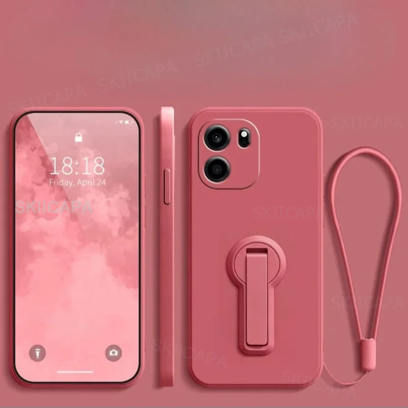Liquid Silicone Shockproof Stand Holder Case with Lanyard and Lens Protection