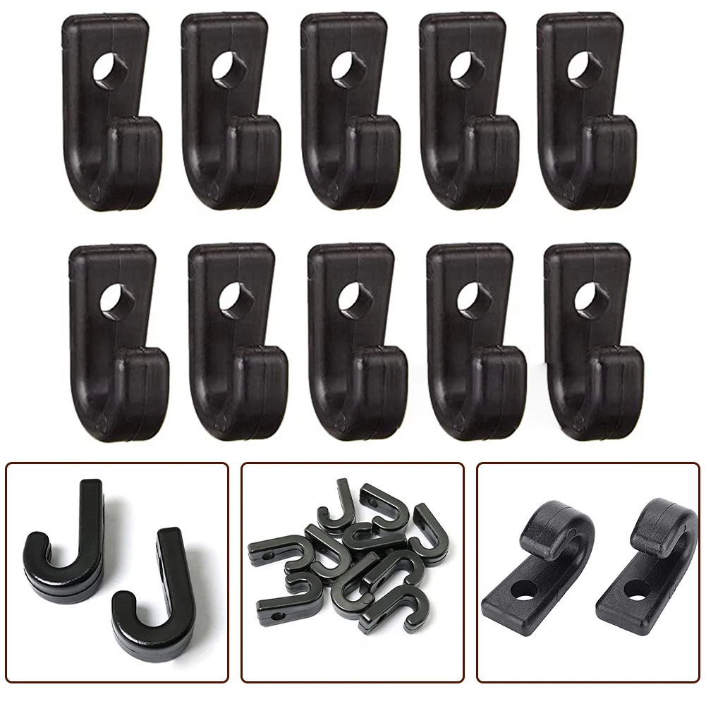 10Pcs Black Kayak Nylon Lashing J Hooks 26x17mm Bungee Hook Replacement Accesseries For Canoes Boats Deck Kayaks Paddleboards