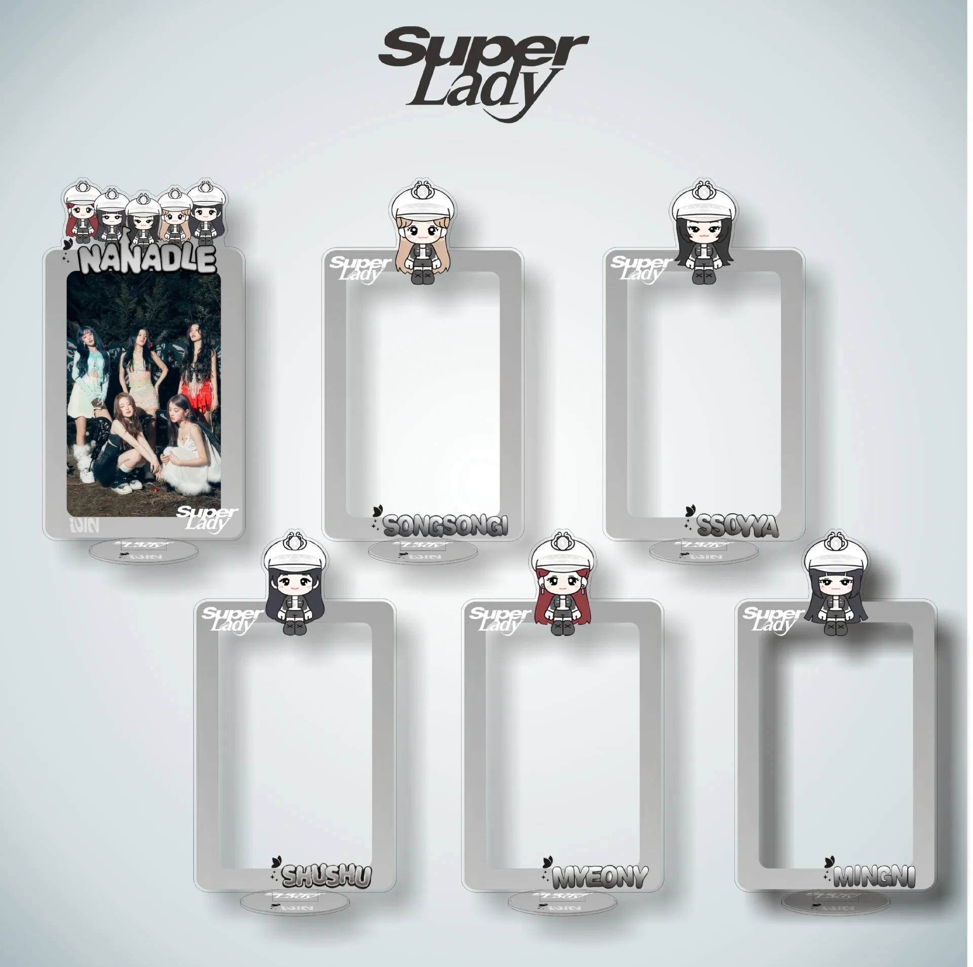 

KPOP (G)I-DLE Transparent Acrylic Photo Frame Standing Brand Yuqi Soyeon Minnie Star Peripheral Card Storage Table Ornaments