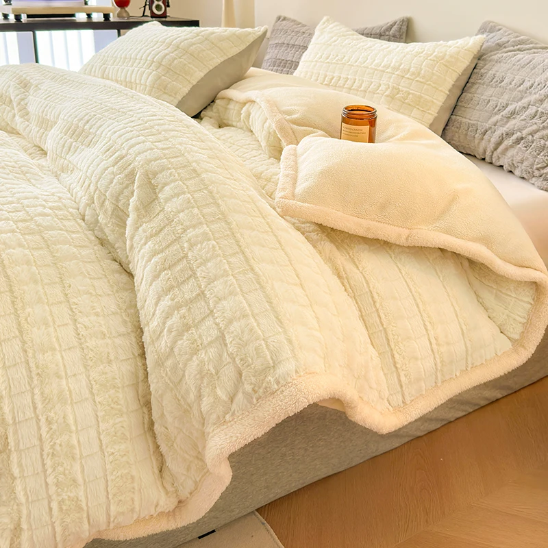 

1pc Rabbit Plush Duvet Blanket Duvet Cover 200x230cm For Double Bed Solid Color With Zipper 럭셔리이불커버Queen/King 이불커버 No Pillowcase