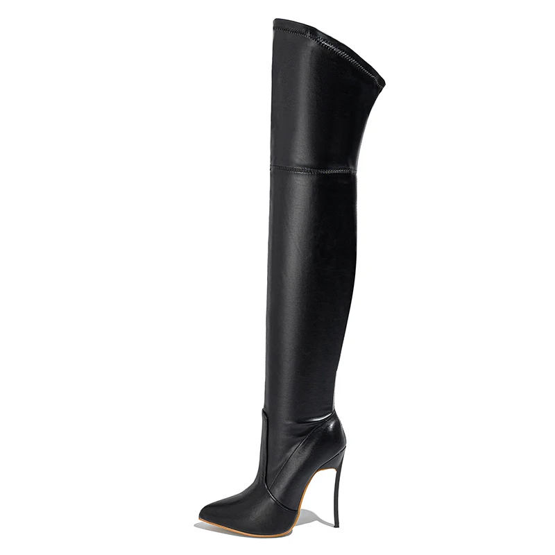 ZOOKERLIN Black Women Over The Knee Boots High Heels Genuine Leather Pointed Sexy Stiletto Slip On Sapatos Femininos Size 35-42