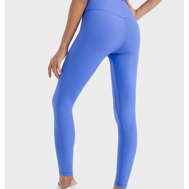 Lemon Ribbed High Waist Yoga Pants Women Running Fitness Sports leggings Pilates Elastic Lift Hip Sport Pants Exercise Tights