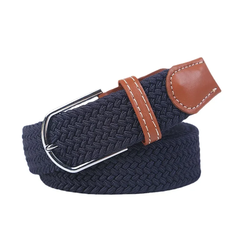 Blue Black Female Casual Knitted Pin Buckle Men Belt Woven Canvas Elastic Expandable Braided Stretch Belts Women Jeans 60colors images - 6