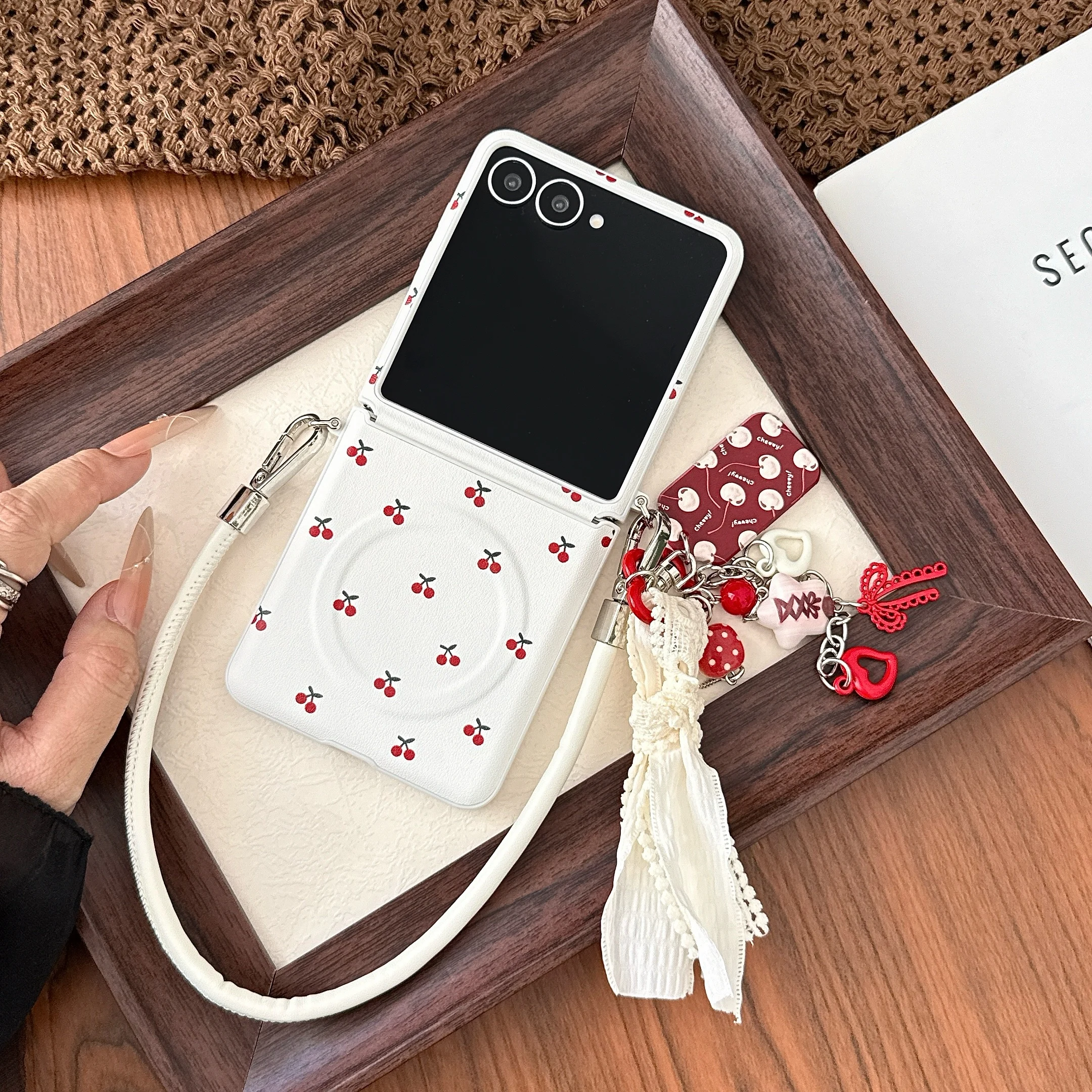 Cherry Magnetic Leather Handheld Cover