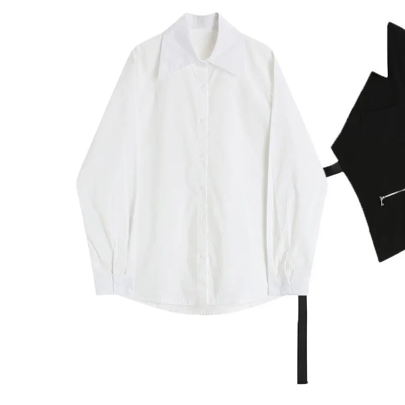 Spring Autumn 3 Piece Suit Set Harajuku BF Loose Ribbon Chian White Blouse+Vest+Chian Cargo Pants Unisex Streetwear Cargo Pants
