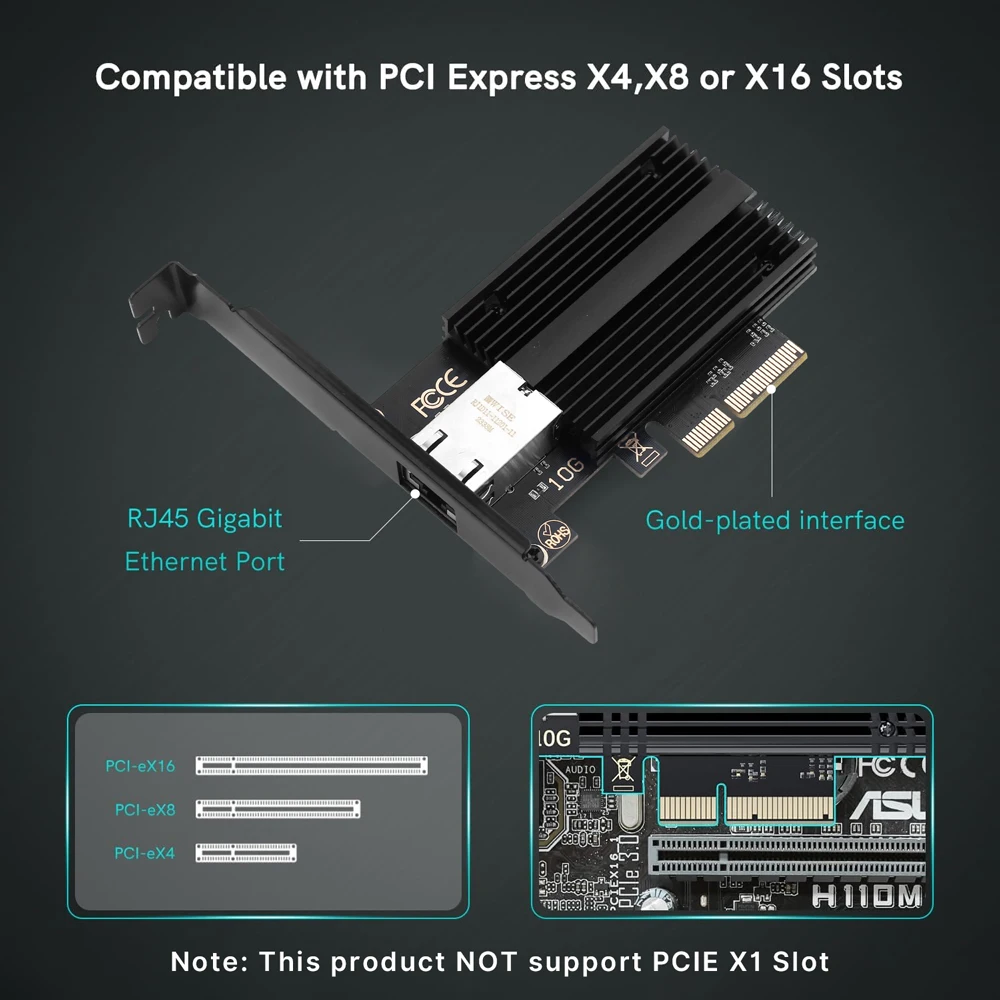 데스크탑 Win10/11 용 이더넷 유선 LAN 어댑터 네트워크 카드, AQC113 PCIE to RJ45 네트워크 카드, 100Mbps, 1G, 2.5G, 5G, 10Gbps, RJ45 인터페이스