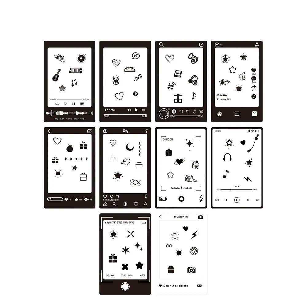 10pcs/set Creative 3-inch Instant Camera Photo Frame Sticker Set - DIY PET Decorative Decals Stationery