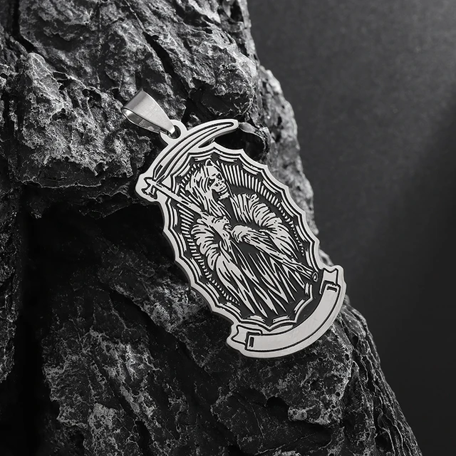 CELESTIA Santa Muerte Cadena Calavera Sensenmann Cráneo Colgante Collar Gótico Collar Plata 925 Halloween Joyería Regalo Gótico Mujeres Cadena De Protección Con Cadena De Acero Inoxidable 60 Cm, Plata