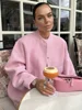 ZBZA Woman's Oversized Bomber Jacket Autumn New Round Neck Long Sleeve Pocket Hidden Button Loose Jackets Coat Female Outerwear 1