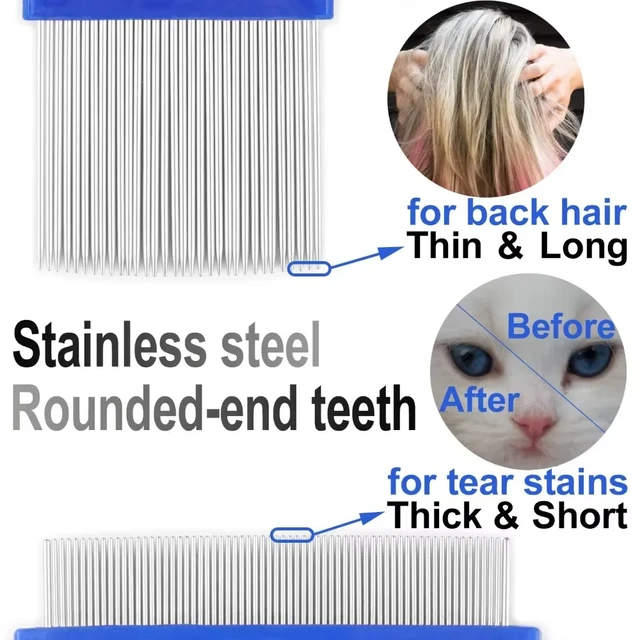 6 Pcs/set Stainless Steel Head Lice Comb Fine Tooth Dogs Cats Grooming Combs Dematting Tool Pet Tear Stain Remove Pet Flea Comb 4