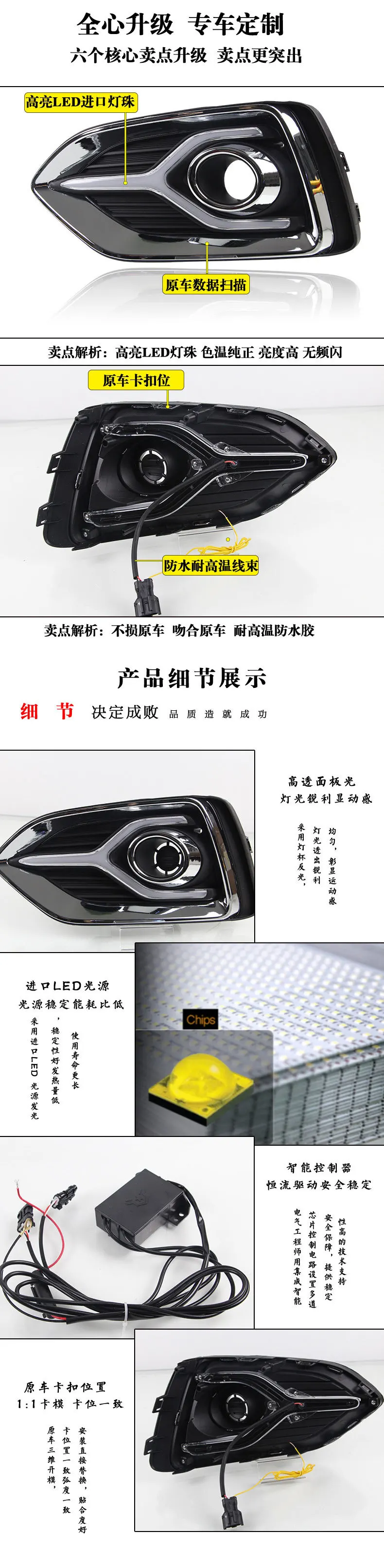 For Hyundai Accent Verna 2017 2018 2019 Car Daytime Running Lights Yellow Turn Signals Front Fog Lights Modified 12V Daylights detail image 3