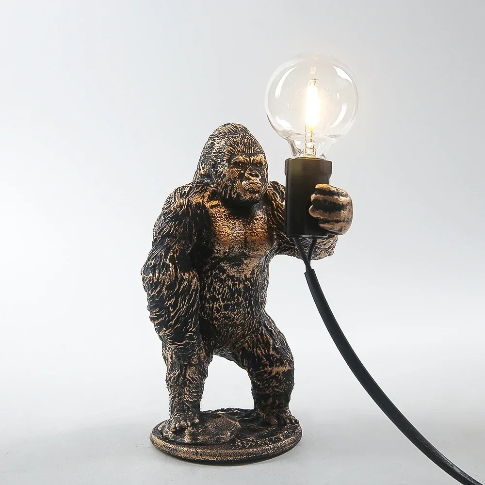 King Kong Gorilla Animal Table Lamps Indoor Resin Decoration Small Night Lights Creative Baby's Bedroom Gift Table Decor Lights