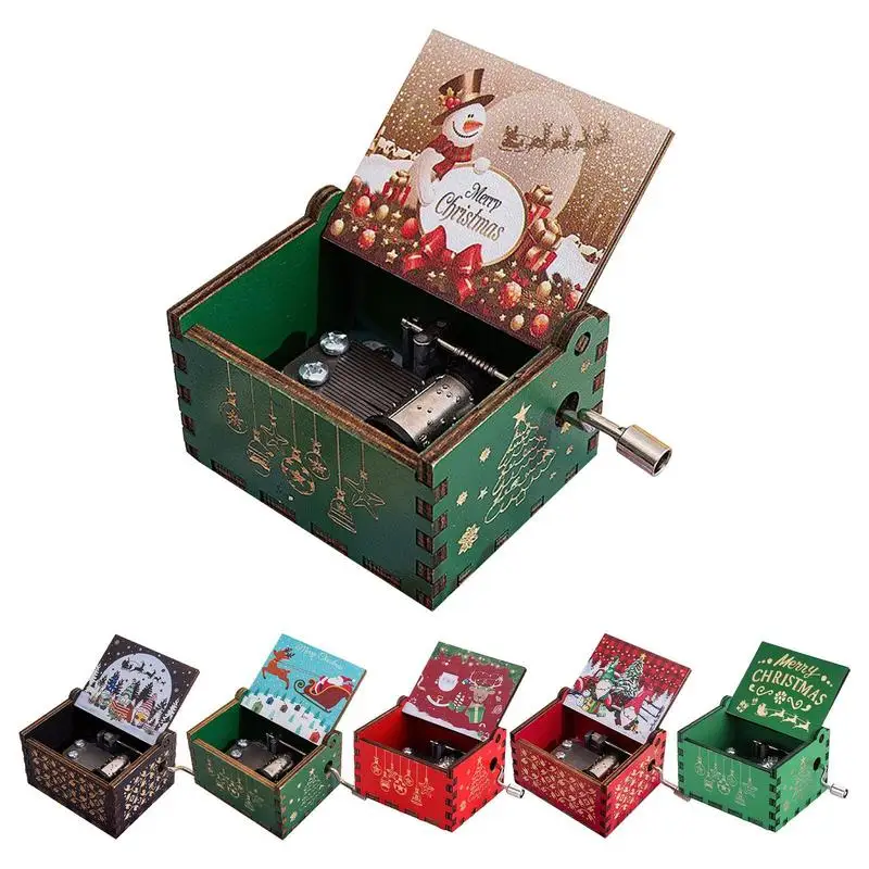 

Wooden Hand Crank Music Box Merry Christmas Music Box Theme Birthday New Year Gifts Santa Claus Music Box Christmas Decoration