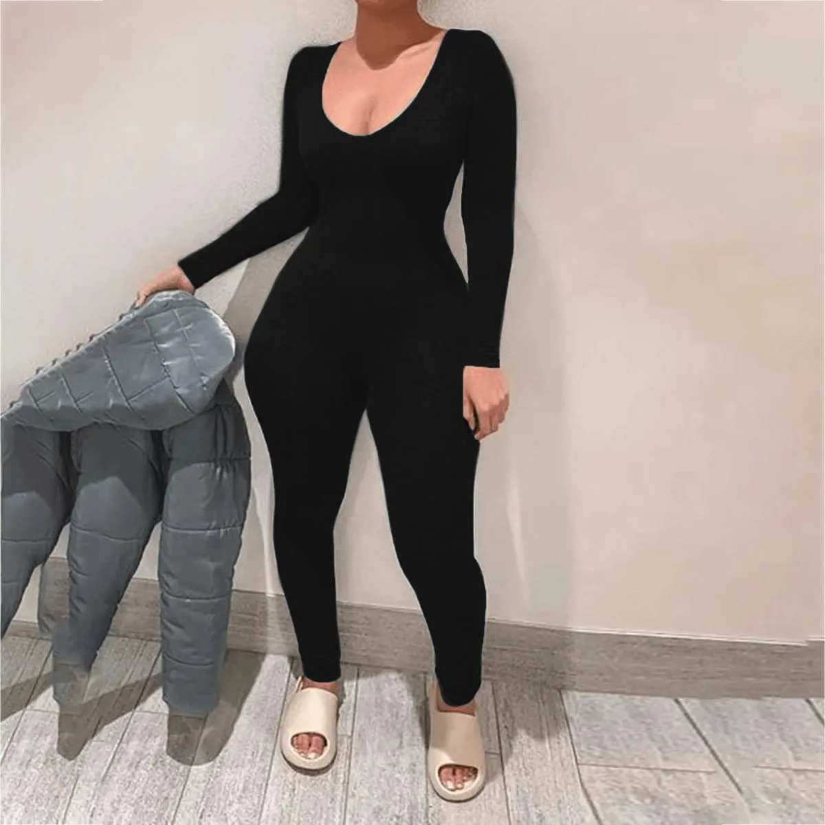 Plus Size Women Jumpsuits 2022 Fall Solid One Piece Outfit Female Fashion 5xl Elegant Jumpsuit Lady Club Pencil Pants Wholesale