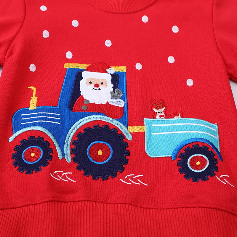 Autumn Spring Baby Boys Kids Clothes Children's Clothing Embroidery Cartoon Tractor Santa Claus Sweatshirts