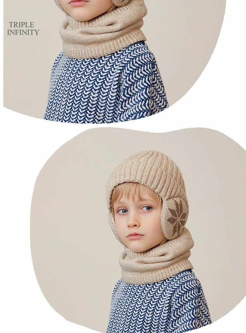 Fashion Children Winter Hats Add Fluff Lined Windproof Warm Beanies Outdoor Neck Protection Scarf Thick Knitted Bonnets_voghion.com