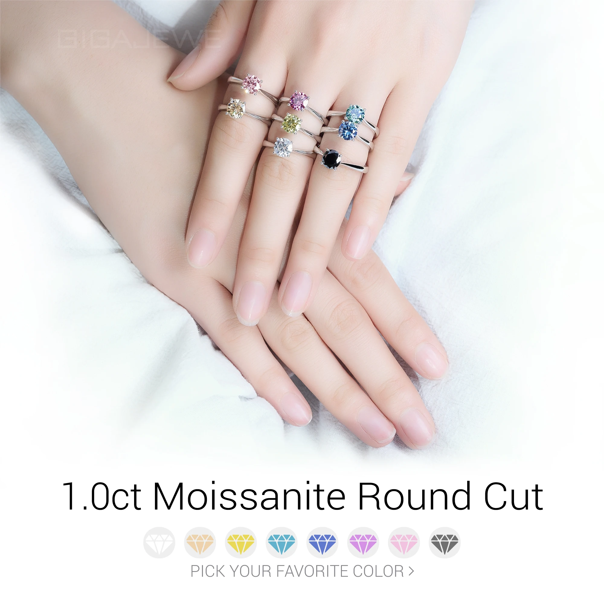 GIGAJEWE 1ct 6.5mm Round Cut D VVS1 Moissanite 925 Silver Ring Diamond Test Passed Fashion Claw Setting Girl Women Gift 2